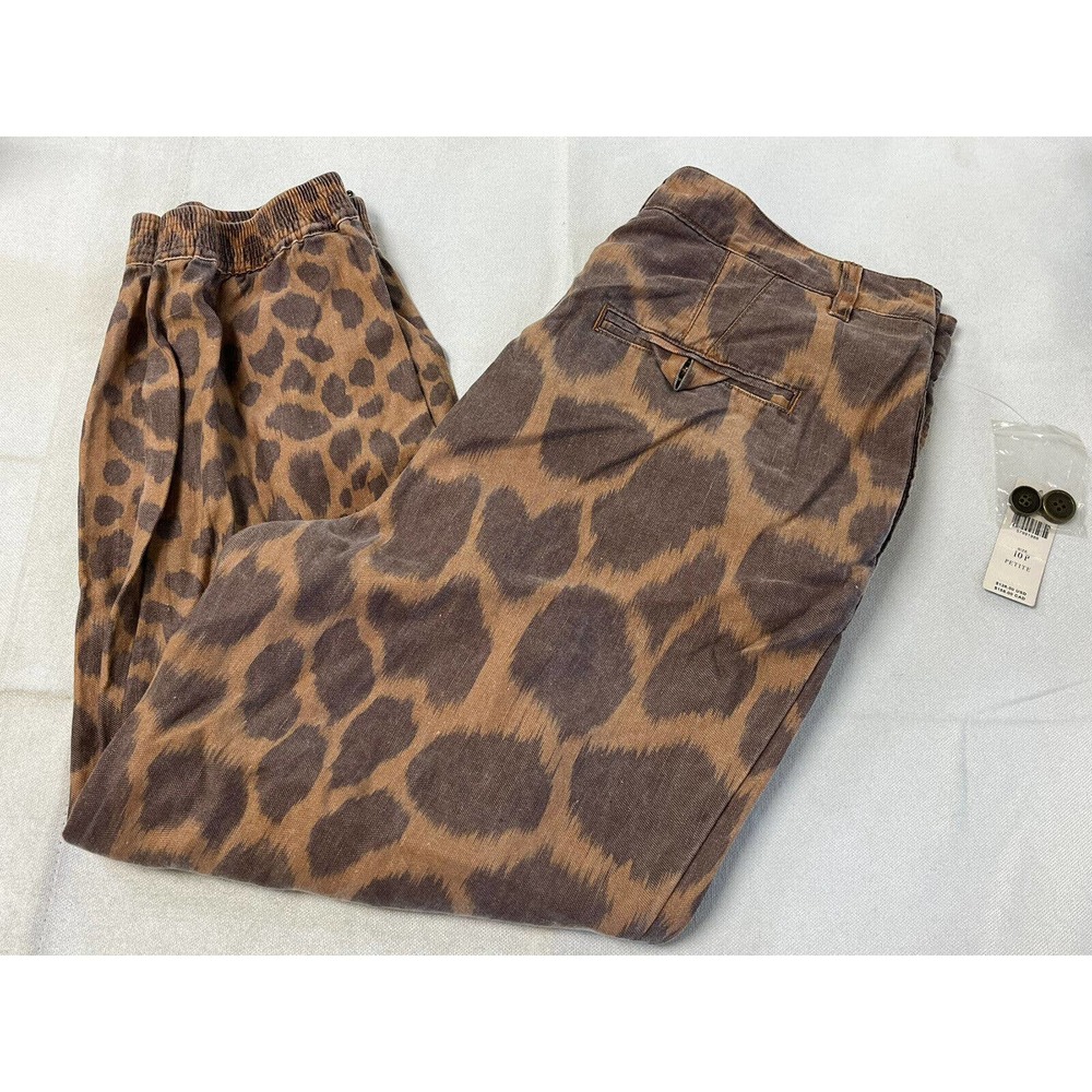 Anthropologie Lyocell Linen Wide Leg Trouser Pants Size 10P Leopard Giraffe